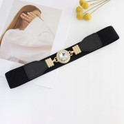 Pasek elastyczny damski czarny Cyrkonia zapinany