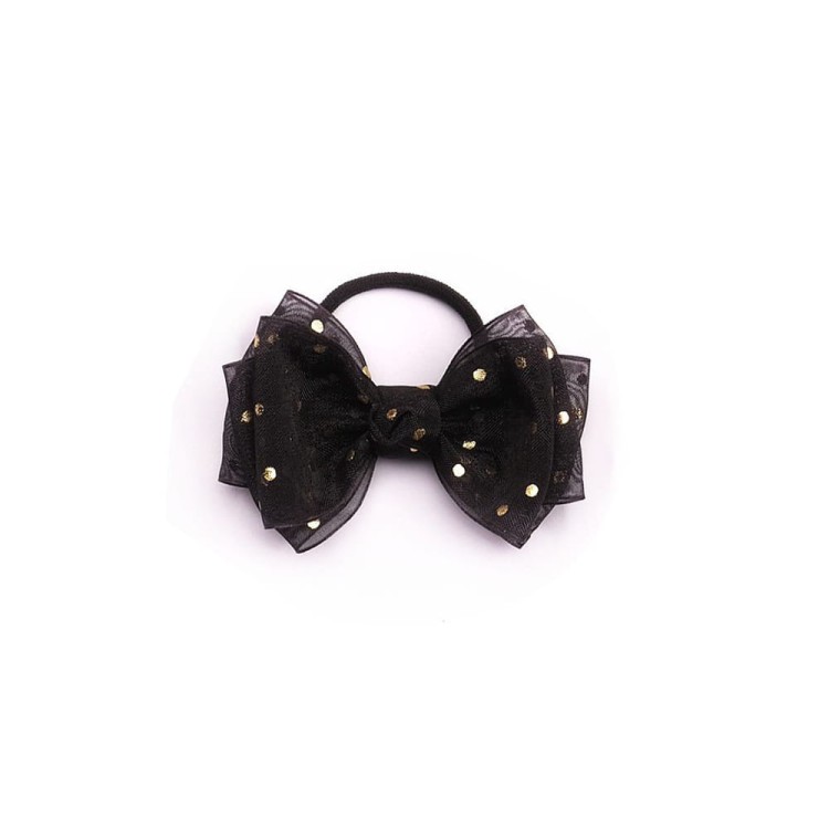 GUMKA do włosów czarna Kokarda z kropeczkami