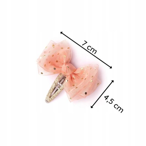 Złota spinka do włosów pomarańczowa kokarda kropki