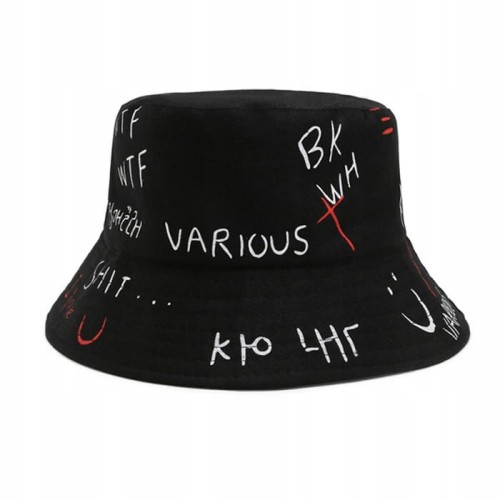 Kapelusz na lato czarny napisy Badass WTF Love Hit