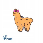 PINETS przypinka Alpaka brązowa z różową kokardką