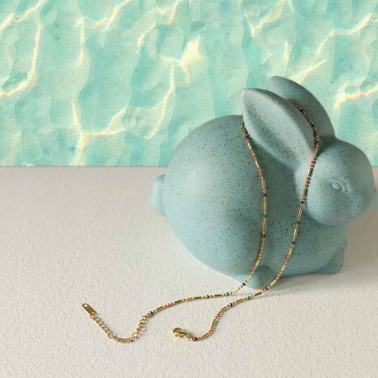 Naszyjnik złoty z koralikami 18K złoto tęczowy