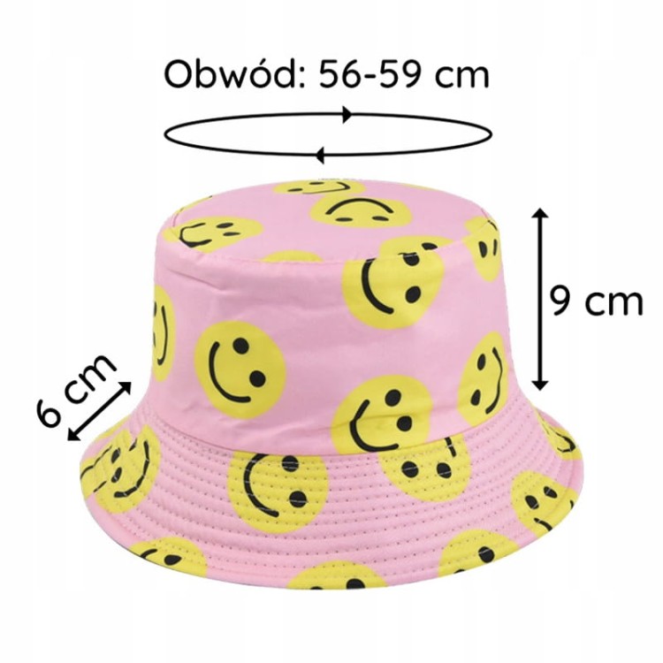 Bucket Hat Kapelusz na lato Uśmiech Emotka różowy