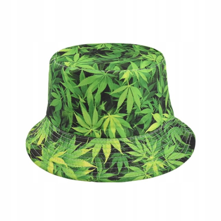 Bucket Hat Kapelusz na lato zielony Marihuana liść