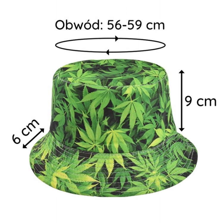 Bucket Hat Kapelusz na lato zielony Marihuana liść