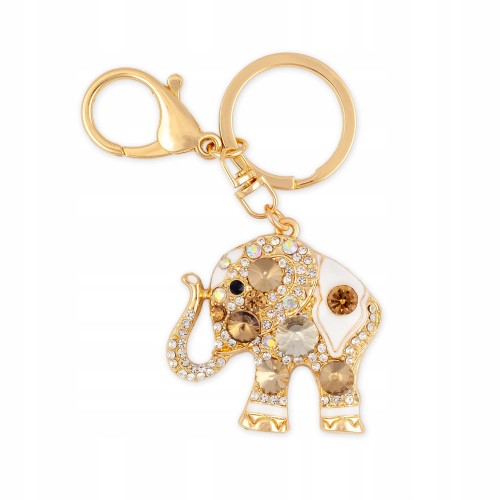 BRELOCZEK Słonik złoty z cyrkoniami kółko na klucz
