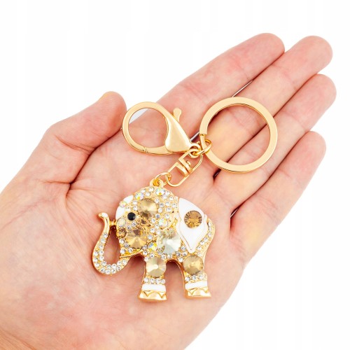 BRELOCZEK Słonik złoty z cyrkoniami kółko na klucz