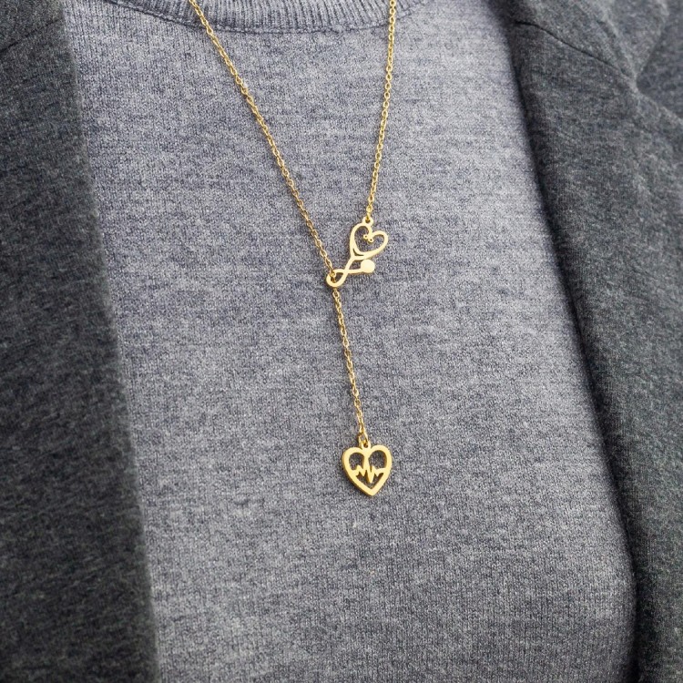 Naszyjnik Zawieszka złote Serce Stetoskop Puls