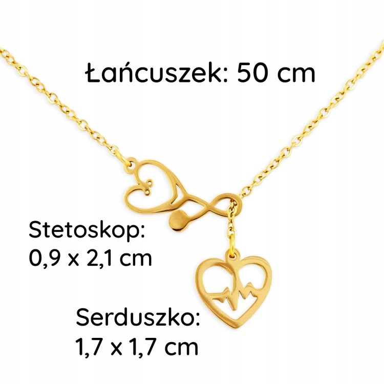 Naszyjnik Zawieszka złote Serce Stetoskop Puls