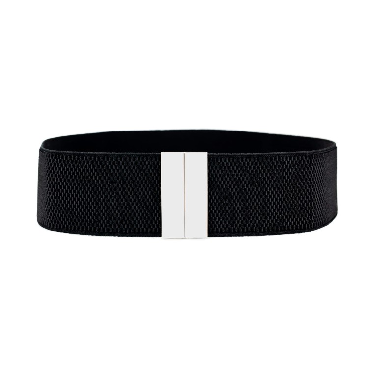 Pasek elastyczny czarny srebrna Klamra 65-80 cm