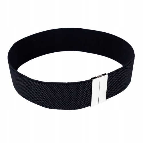 Pasek elastyczny czarny srebrna Klamra 65-80 cm