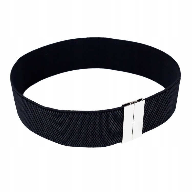 Pasek elastyczny czarny srebrna Klamra 65-80 cm