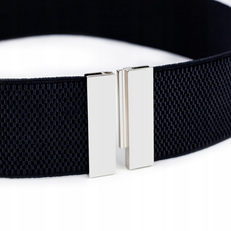 Pasek elastyczny czarny srebrna Klamra 65-80 cm