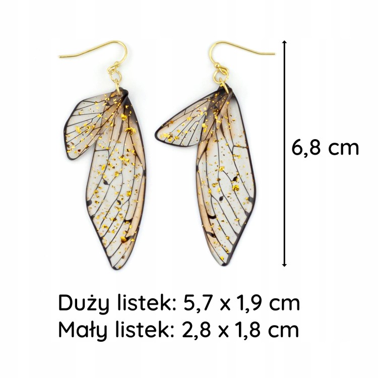 Kolczyki Skrzydła Wróżki przezroczyste złote motyl