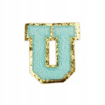 NASZYWKA LITERA U duża aplikacja Font cyjan brokat