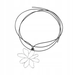 Choker kwiat na rzemyku wiązany srebrny