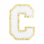 NASZYWKA duża LITERA C biała ze złotym brokatem puchata