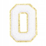 NASZYWKA duża LITERA O biała ze złotym brokatem puchata