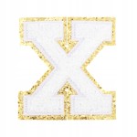 NASZYWKA duża LITERA X biała ze złotym brokatem puchata