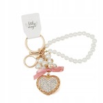 Brelok do kluczy serduszko złote z cyrkoniami perły zawieszka do torebki