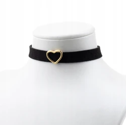 Choker zamszowy czarny ze złotym serduszkiem