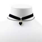 Choker zamszowy czarny ze srebrnym łańcuszkiem i złoto czarnym serduszkiem