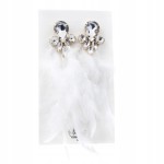 Kolczyki PIÓRA wiszące z cyrkoniami eleganckie białe