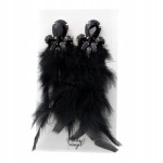 Kolczyki PIÓRA wiszące z cyrkoniami eleganckie czarne