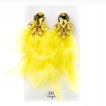 Kolczyki PIÓRA wiszące z cyrkoniami eleganckie żółte