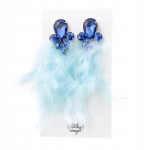 Kolczyki PIÓRA wiszące z cyrkoniami niebieskie eleganckie