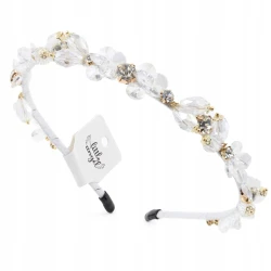 Opaska biała do włosów koraliki cyrkonie elegancka