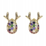 Kolczyki Świąteczne Reniferki złote z kolorowymi cyrkoniami