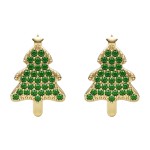 Kolczyki Świąteczne choinki złote zielone z cyrkoniami