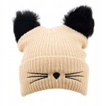 CZAPKA kocie uszy z futerkiem kot kotek beżowa