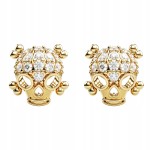 Kolczyki sztyfty złote Czaszki z kośćmi z cyrkoniami błyszczące