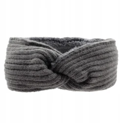 Opaska ocieplana z futerkiem na uszy turban szara