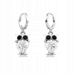 Kolczyki Srebrne wiszące eleganckie Sowy z cyrkoniami