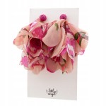 BOHO Kolczyki Kwiatowe materiałowe wiszące długie Romantyczne Różowe