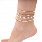 Bransoletki na kostkę nogę zestaw 4 sztuki kamyki muszelki na lato białe