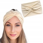Szeroka opaska do włosów turban elastyczna i stylowa Beżowa