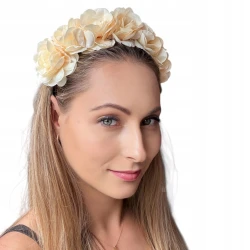 Opaska kwiatowa beżowa na głowę kremowe kwiaty styl boho Wianek