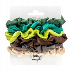 Zestaw 6 gumek scrunchie satynowych zielone beżowe brązowe frotki do włosów