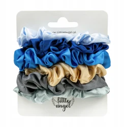 Zestaw 6 satynowych gumek scrunchie - niebieskie szare beżowe frotki