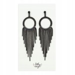 Kolczyki czarne wiszące z cyrkoniami frędzle glamour eleganckie LittleAngel