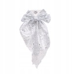 Srebrna kokarda do włosów z cekinami elegancka błyszcząca spinka