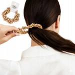 Gumka do włosów ozdobna z koralikami do koka elastyczna Beżowa Złota