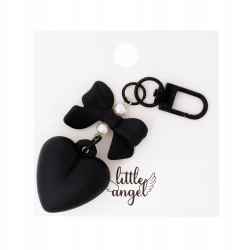 Brelok Little Angel - Czarne Serce z Kokardką i Perełkami
