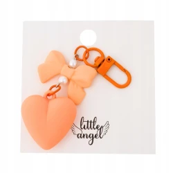 Brelok Little Angel - Brzoskwiniowe Serce z Kokardką i Perełkami