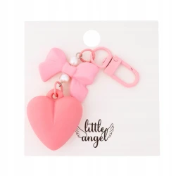 Brelok Little Angel - Różowe Serce z Kokardką i Perełkami