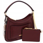 Elegancka torebka damska Emily Loran bordowa ze skórą węża złote detale
